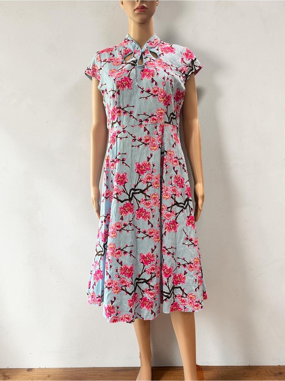 Banned Retro "Last Dance" 1950s Cherry Blossom Swing Dress – Blue & Pink 2XL